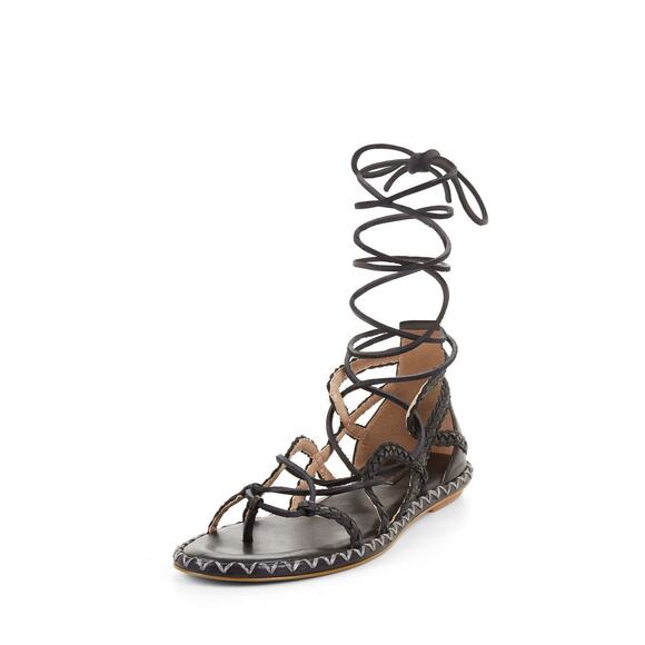 BCBGMAXAZRIA Maye Caged Lace Up Open Toe Leather Gladiator Sandal Black Womens 6 - Picture 2 of 9